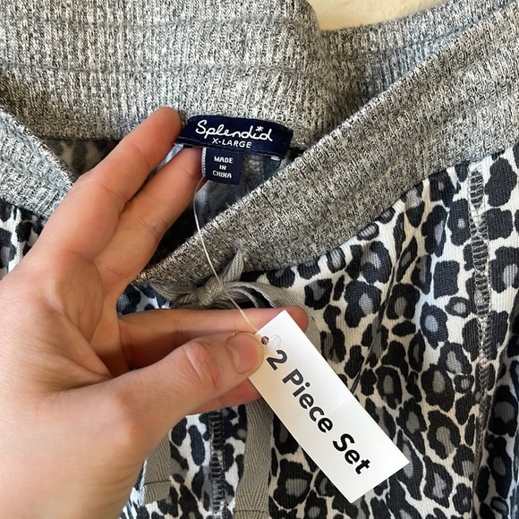 NWT Splendid Gray Leopard Hacci Pullover Jogger Pajama Set Size X-Large - Picture 12 of 14